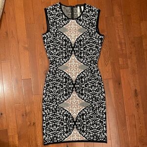 BCBGMaxAzria Black and Gray Patterned Midi Dress